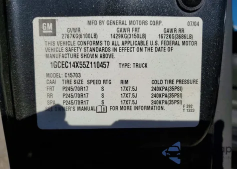 2005 Chevrolet Silverado C1500 z USA, uszkodzony, nr VIN 1GCEC14X55Z110457